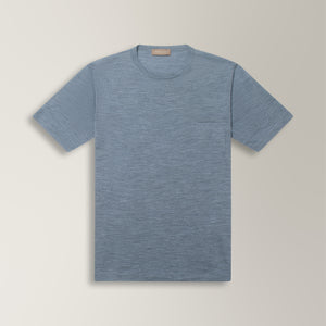 Crew Neck Knitted T-shirt in Ultra Fine Merino Wool by LP - Slate Blue | Andrea Kosta