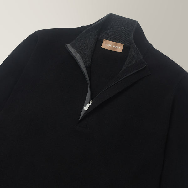 Dima Quarter Zip Jumper in Wool & Cashmere - Black | Andrea Kosta