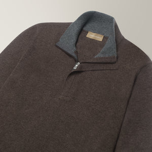 Dima Quarter Zip Jumper in Wool & Cashmere - Brown | Andrea Kosta