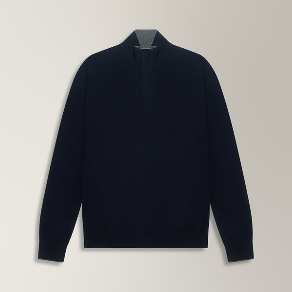 Dima Quarter Zip Jumper in Wool & Cashmere - Navy | Andrea Kosta