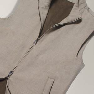 Double Zip Gilet in Twill Wool - Hazel | Andrea Kosta