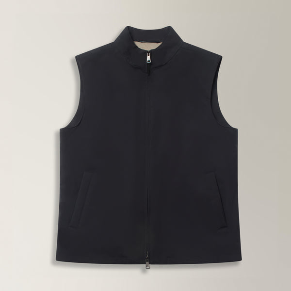 Double Zip Gilet in Technical Fabric - Navy | Andrea Kosta