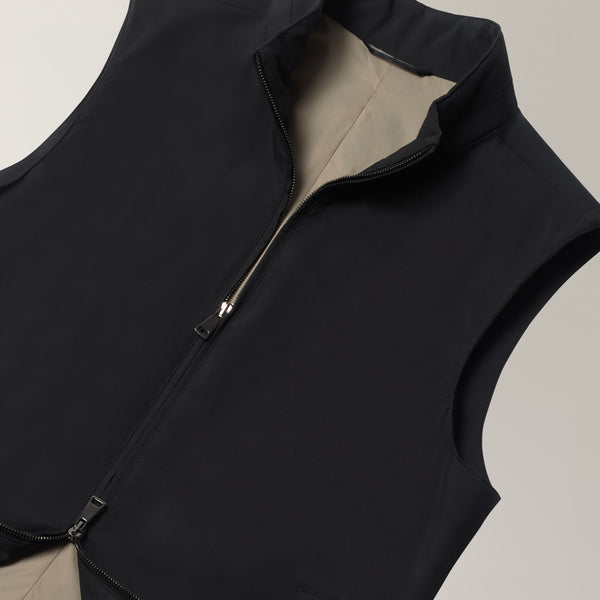 Double Zip Gilet in Technical Fabric - Navy | Andrea Kosta