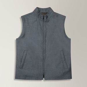 Double Zip Gilet in Twill Wool - Storm Blue | Andrea Kosta