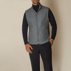 Double Zip Gilet in Twill Wool - Storm Blue | Andrea Kosta