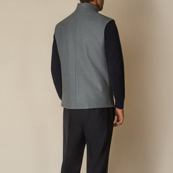 Double Zip Gilet in Twill Wool - Storm Blue | Andrea Kosta