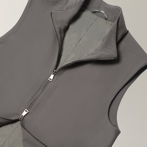 Double Zip Gilet in Technical Fabric - Mid Grey | Andrea Kosta