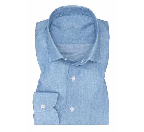 Faded Blue Light Washed Cotton Denim Twill Shirt | Andrea Kosta