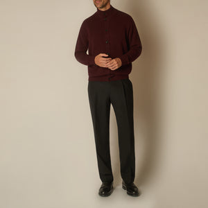 Full Button Bomber in Wool & Cashmere - Burgundy | Andrea Kosta