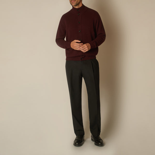 Full Button Bomber in Wool & Cashmere - Burgundy | Andrea Kosta