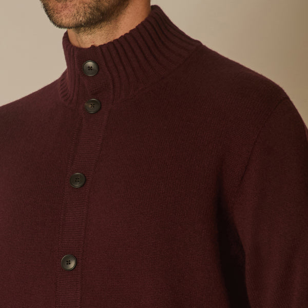 Full Button Bomber in Wool & Cashmere - Burgundy | Andrea Kosta