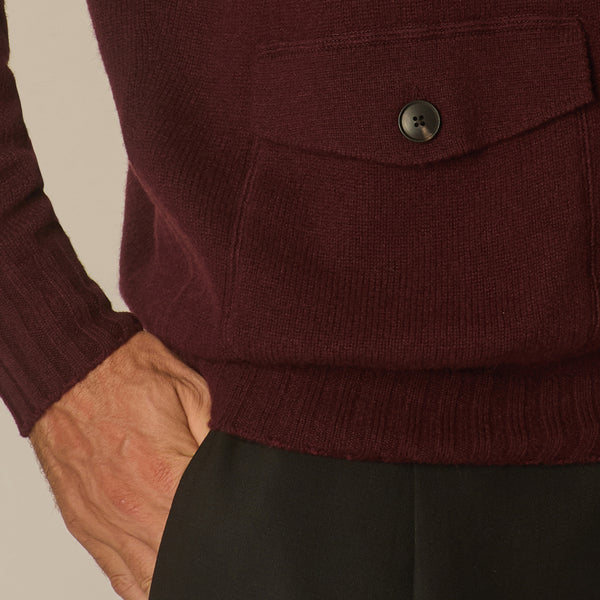 Full Button Bomber in Wool & Cashmere - Burgundy | Andrea Kosta