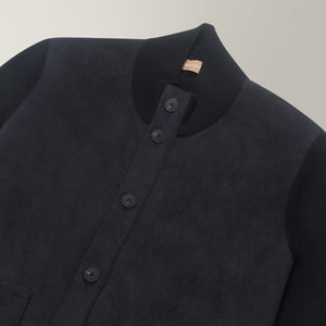 Full Button Bomber in Alcantara, Wool & Cashmere - Black | Andrea Kosta
