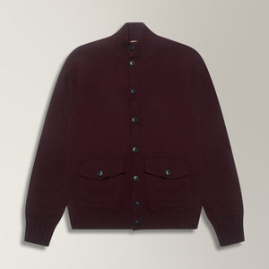 Full Button Bomber in Wool & Cashmere - Burgundy | Andrea Kosta