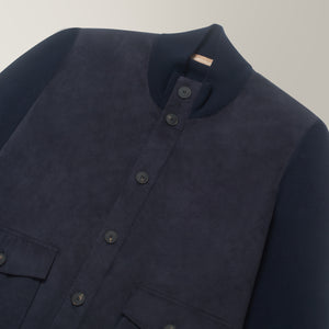 Full Button Bomber in Alcantara, Wool & Cashmere - Navy | Andrea Kosta