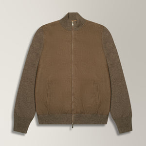 Full Zip Bomber in Wool & Cashmere - Taupe | Andrea Kosta