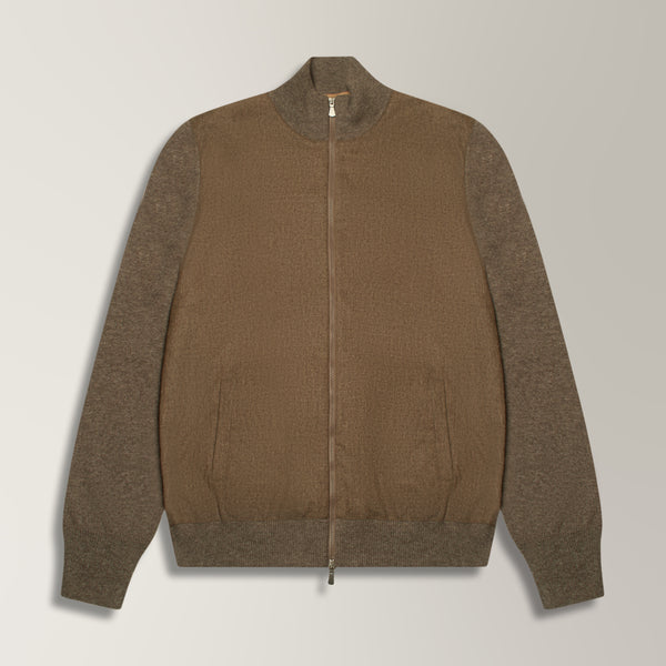 Full Zip Bomber in Wool & Cashmere - Taupe | Andrea Kosta