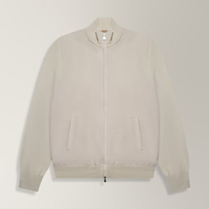 Full Zip Knitted Bomber Jacket in Wool - Beige | Andrea Kosta