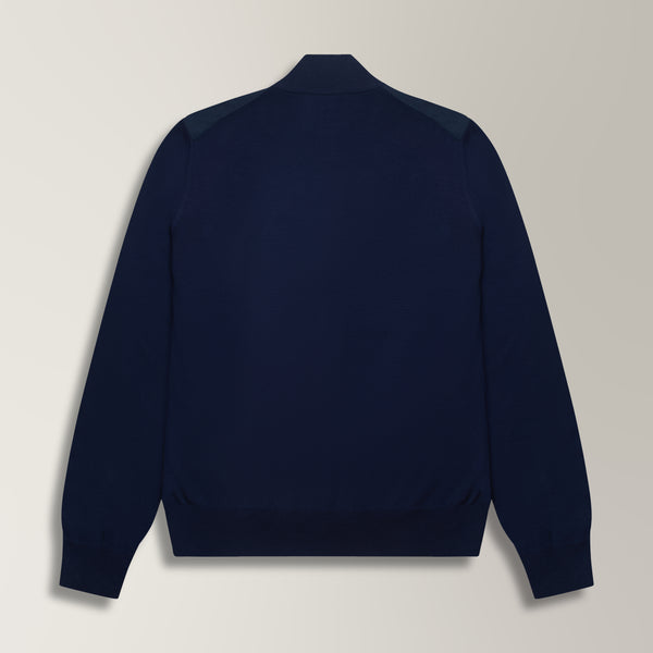 Full Zip Knitted Bomber Jacket in Wool - Navy | Andrea Kosta