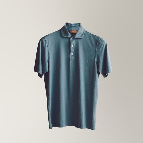 Polo in Garment-dyed Cotton Jersey - Sky Blue | Andrea Kosta