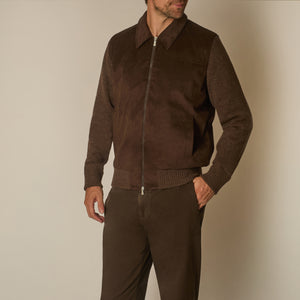 Gea Full Zip Bomber in Alcantara & Wool - Brown | Andrea Kosta