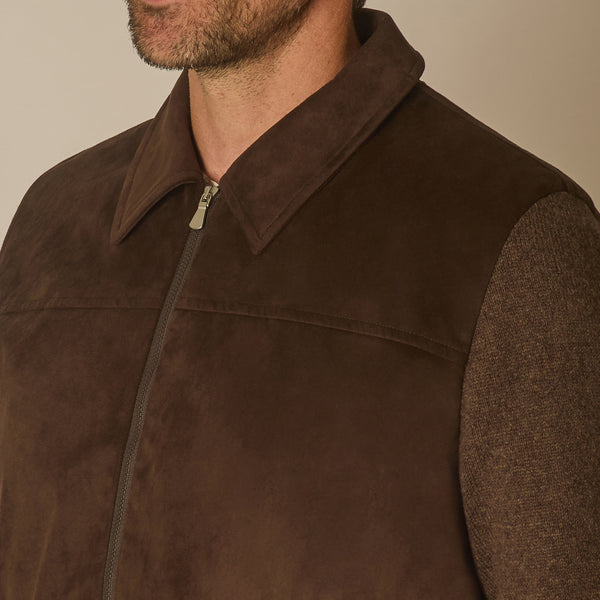 Gea Full Zip Bomber in Alcantara & Wool - Brown | Andrea Kosta