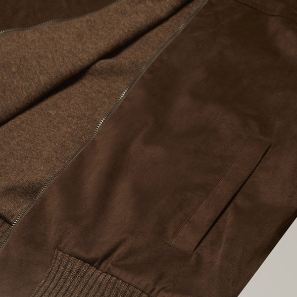 Gea Full Zip Bomber in Alcantara & Wool - Brown | Andrea Kosta