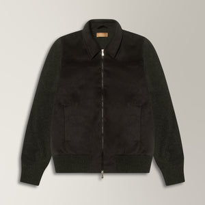 Gea Full Zip Bomber in Alcantara & Wool  - Black | Andrea Kosta