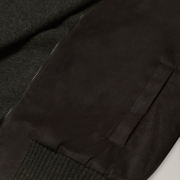 Gea Full Zip Bomber in Alcantara and Wool - Black | Andrea Kosta