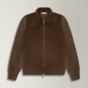 Gea Full Zip Bomber in Alcantara & Wool - Brown | Andrea Kosta