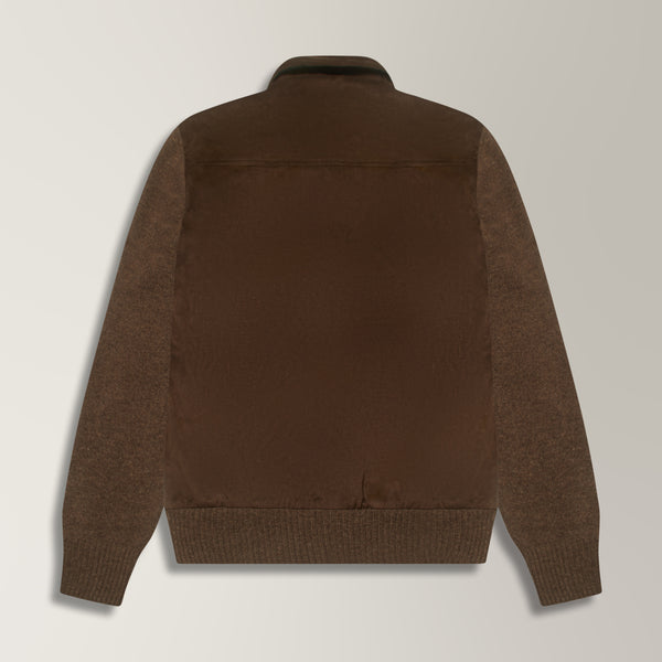 Gea Full Zip Bomber in Alcantara & Wool - Brown | Andrea Kosta