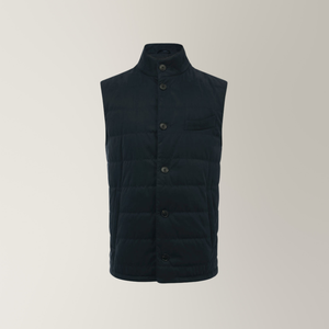 Gilet in Technical Peach Effect Belseta Microfibre Cloth - Navy | Andrea Kosta