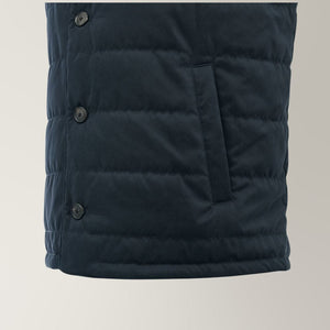 Gilet in Technical Peach Effect Belseta Microfibre Cloth - Navy | Andrea Kosta