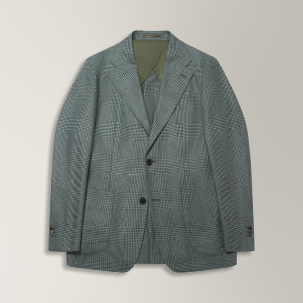 Glencheck Blazer in 100% Silk - Sage Green | Andrea Kosta