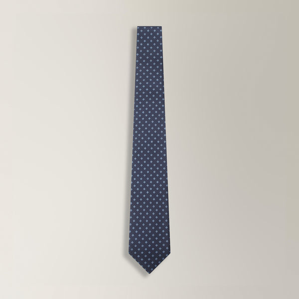 Flower Print Tie in Grenadine Silk - Navy | Andrea Kosta