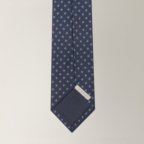 Flower Print Tie in Grenadine Silk - Navy | Andrea Kosta