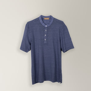 Henley T-shirt in Linen - Blue | Andrea Kosta