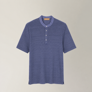 Henley T-shirt in Linen - Blue | Andrea Kosta