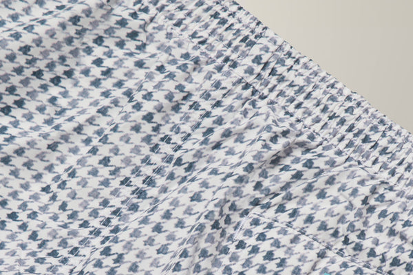 Houndstooth Print Swim Shorts in Polyester - White/ Navy | Andrea Kosta