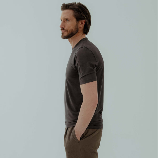 Crew Neck T-Shirt in Ice Cotton - Anthracite | Andrea Kosta