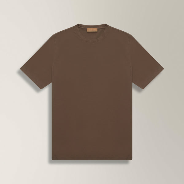 Crew Neck T-Shirt in Ice Cotton - Brown | Andrea Kosta