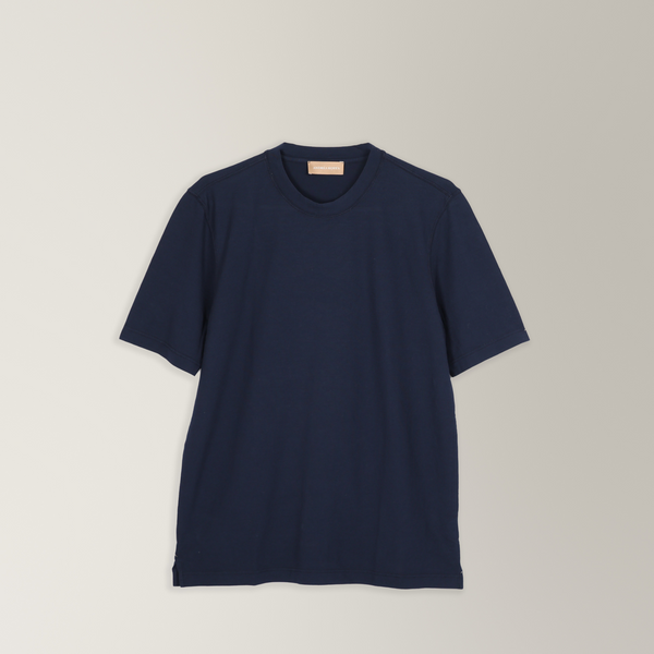 Crew Neck T-shirt in Ice Cotton - Navy | Andrea Kosta