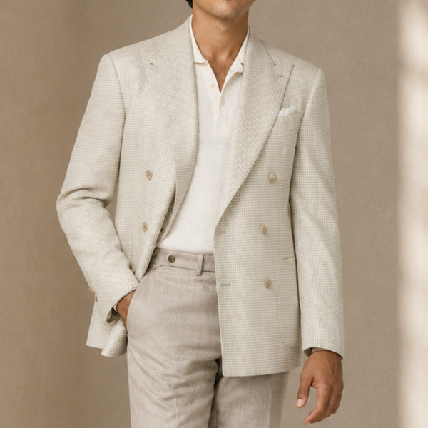 Ivory-Ecru Houndstooth Blazer