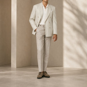 Blazer In Wool Silk Linen - Ivory Ecru Houndstooth | Andrea Kosta 