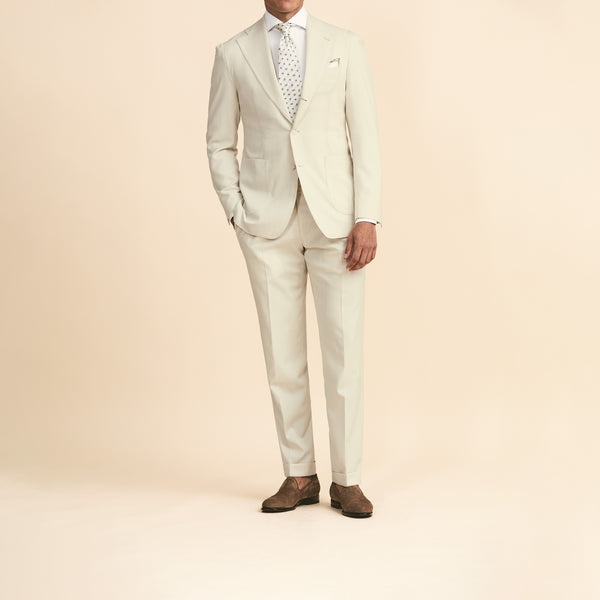 Ivory Stretch S130 Wool Solaro Herringbone Suit | Andrea Kosta