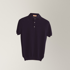 Knitted Pique Polo in Cotton - Navy | Andrea Kosta