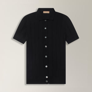 Knitted Short Sleeve Shirt in Cotton - Black | Andrea Kosta