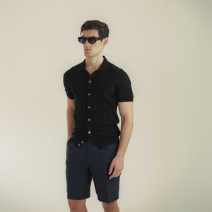 Knitted Short Sleeve Shirt in Cotton - Black | Andrea Kosta