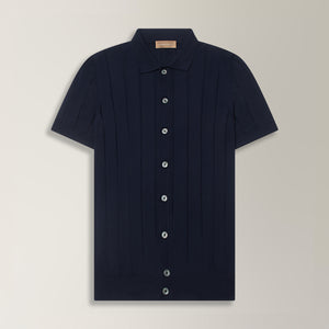 Knitted Short Sleeve Shirt in Cotton - Navy | Andrea Kosta