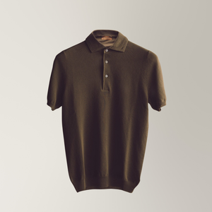 Knitted Pique Polo in Cotton - Khaki | Andrea Kosta
